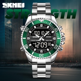 Skmei 1850 นาฬิกาข้อมืออิเล็กทรอนิกส์ อเนกประสงค์ หน้าจอคู่ 3 เวลา แฟชั่นสําหรับผู้ชาย