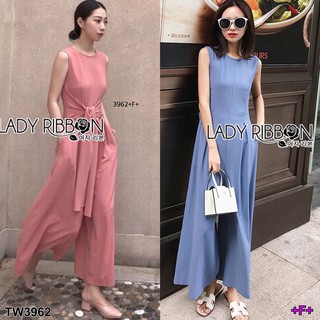 (3962) Jumpsuit ขาบานมีโบว์ผูก มีกระเป๋าข้าง