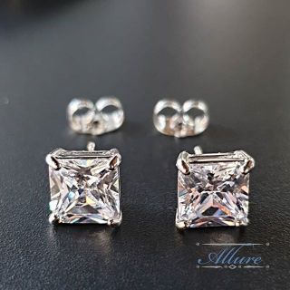 Allure ต่างหูเพชรcz รุ่นprincess cut สวยสง่า วิ้งๆ รุ่นยอดนิยม ต่างหูเพชรเม็ดเดี่ยว