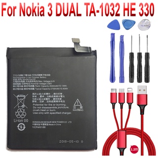 HE330 Replacement Phone Battery For Nokia 3 DUAL TA-1032 HE 330 Mobile Phone Batteries+USB cable+toolkit