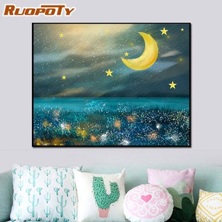 Ruopoty ภาพวาดสีน้ํามันอะคริลิค รูปดาว ไร้กรอบ ตามตัวเลข DIY สําหรับตกแต่งผนัง ห้องนั่งเล่น