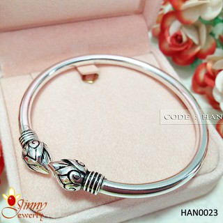 กำไลข้อมือเงินแท้ 92.5% กำไลหัวบัว งานรมดำ แบบโปร่งหนา ไม่บุบ HAN0023