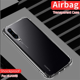 เคสโทรศัพท์ใสกันกระแทกสำหรับ หัวเว่ย HUAWEI P9 P10 P20 P30 P9Plus P10Plus P20Pro P30Pro P20Lite P30Lite P 9 10 20 30 Plus Pro Lite New Edition 2019 2020 โปร  Phone Case เคสโทรศัพท์ TPU นุ่มใส ถุงลมนิรภัยสี่มุมด้านหลังแบบบางสบาย