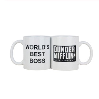 แก้วกาแฟเซรามิค ลาย Dunder Mifflin The office-Worlds Best Boss ขนาด 11 ออนซ์ ของขวัญ สําหรับออฟฟิศ 1P7U