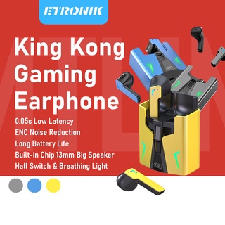 ETRONIK หูฟังสำหรับเล่นเกม King Kong 0.05s ENC บลูทูธไร้สาย V5.0 หูฟังแบบสปอร์ต อายุการใช้งานแบตเตอรี่ที่ยาวนานเป็นพิเศษ ระบบตัดเสียงรบกวนแบบสเตอริโอกันน้ำพร้อมไมโครโฟน ไฟ LED เอฟเฟกต์หูฟังเบส หูฟังสำหรับเล่นเกม