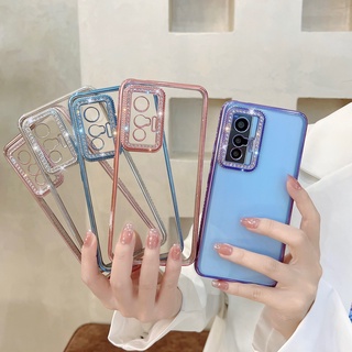 Yjd เคสโทรศัพท์มือถือแบบนิ่ม กันกระแทก แต่งพลอยเทียม ขอบสี สําหรับ Vivo X70 Pro