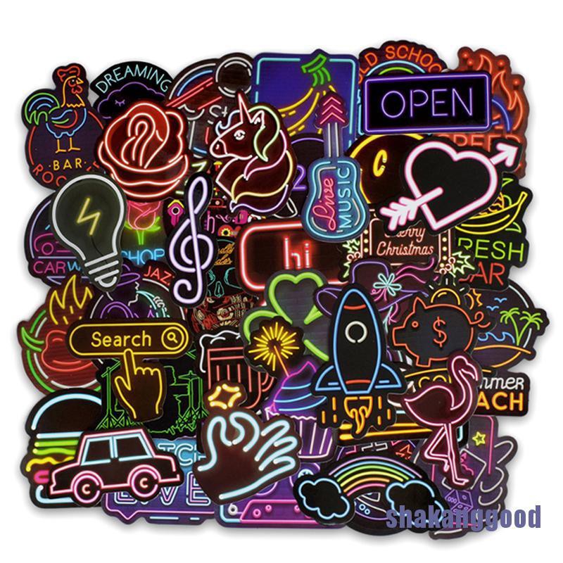 Skth สติกเกอร์นีออน ลายน่ารัก สําหรับติดตกแต่งกระเป๋าเดินทาง แล็ปท็อป กีตาร์ 50 ชิ้น - รูปที่ 4