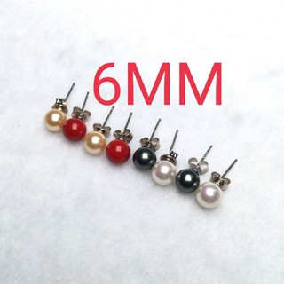 ต่างหูมุกมุกเปลือกหอย6MM ตัวเรือนเงินแท้ 925 sliver ต่างหูแบบติดหู  พร้อมส่ง ภาพถ่ายจากของจริง