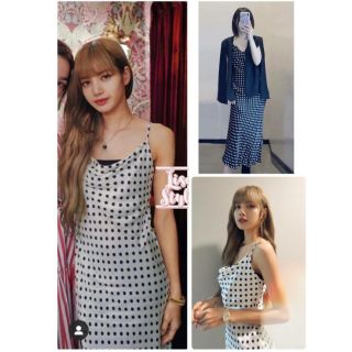 แม็กซี่เดรสลายจุดผ้าซาติน สายปรับความยาวได้ ลิชซ่า #งานนำเข้า