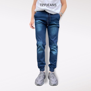 JEANSEXPRESS JOGGER JEANS กางเกงขาจั้มเอวยางมีเชือกสีบลูฟอก เอวยางผ้ายืด สวมใส่สบาย มีซิป Size 28-44 รับชำระปลายทาง