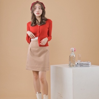 Shino Brown Skirt (Mlit_Brand) (ตารางครีม มีซับในตัว)