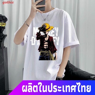 gothic เสื้อยืดลำลอง เสื้อยืดอนิเมะAnime T-shirtเสื้อยืดแขนสั้นอะนิเมะ One Piece พิมพ์ลายลูฟี่เทรนด์ Young Ins นักเรียนท