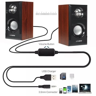 HiFi 3D Bass Speaker ลำโพงคอมพิวเตอร์ ลำโพงไม้ พร้อมเครื่องปรับระดับเสียง ลำโพงคอมUSB ลำโพงต่อTV โทรทัศน์ คอมพิวเตอร์ PC