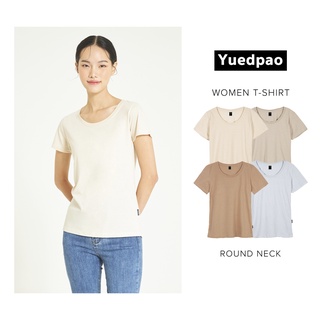 เสื้อยืดสีขาวYuedpao เสื้อยืดผู้หญิงคอกลม ทรงเข้ารูป ไม่ย้วย ไม่หด ไม่ต้องรีด ใส่สบาย basicstyle สีพื้นคอกลมผู้หญิง สี F