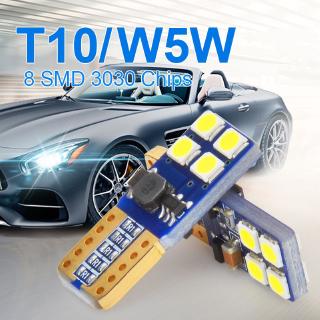 W5W T10 ชิปหลอดไฟ LED  8smd 3030 12V  ไฟสำหรับติดป้ายทะเบียนรถยนต์  แสงสีขาว  / สีแดง / สีเหลืองอำพัน 6000K