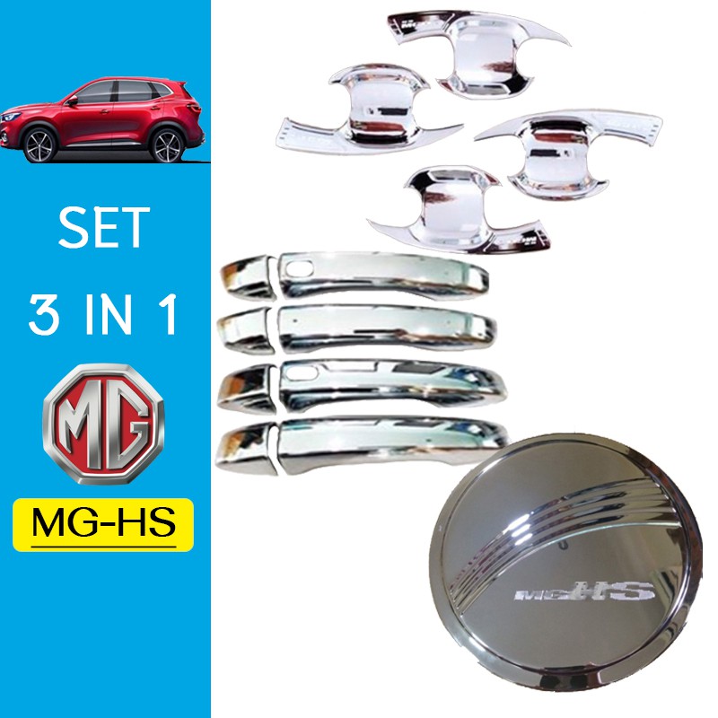 ชุดแต่ง MG-HS เบ้าประตู,มือจับ,ฝาถัง ชุบโครเมี่ยม MG HS (มือจับมีปุ่มระบุ)