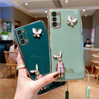 Glitter Mirror Samsung Galaxy Note20 Ultra Note10+ Note10 plus Note9 Note8 A7 A9 2018 J8 A6+ A8+ A6 A8 plus เคสมือถือ Soft TPU Case เคสป้องกัน กระต่ายน่ารัก Cartoon Electroplating Butterfly