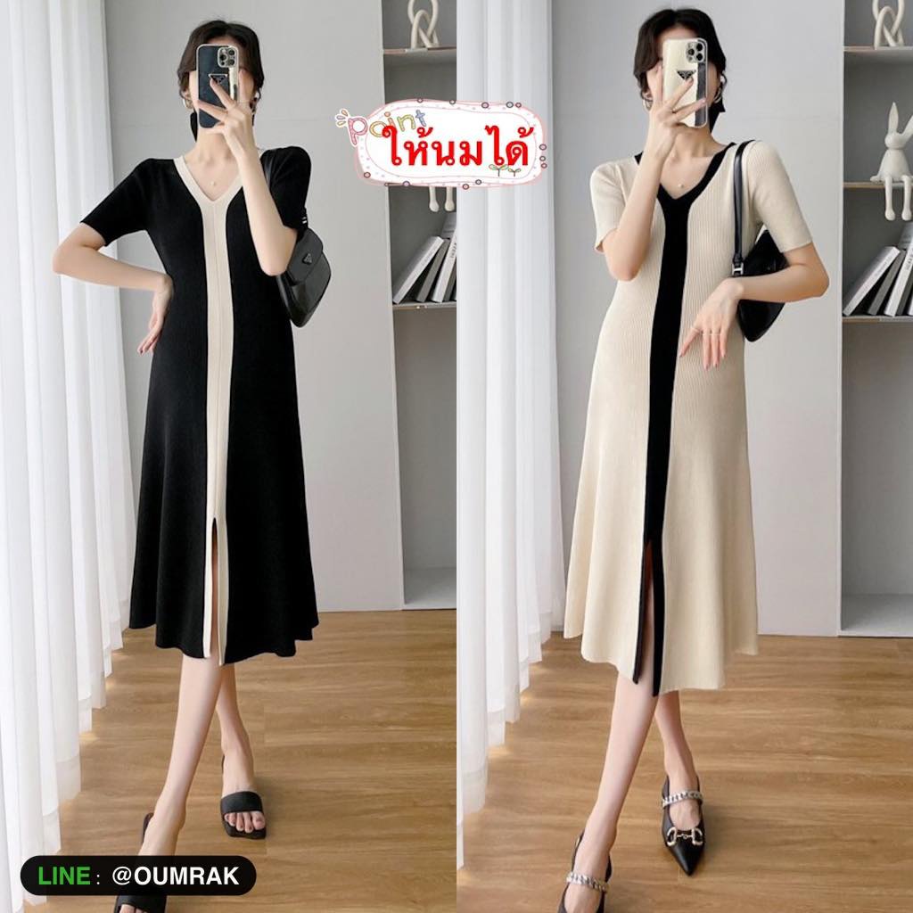 (ให้นมได้ ) ชุดเดรสคลุมท้องสไตล์เกาหลี ด้านหน้ามีซิปซ่อน  AA3890 ราคา ถูกที่สุด ดีลบีเคเค