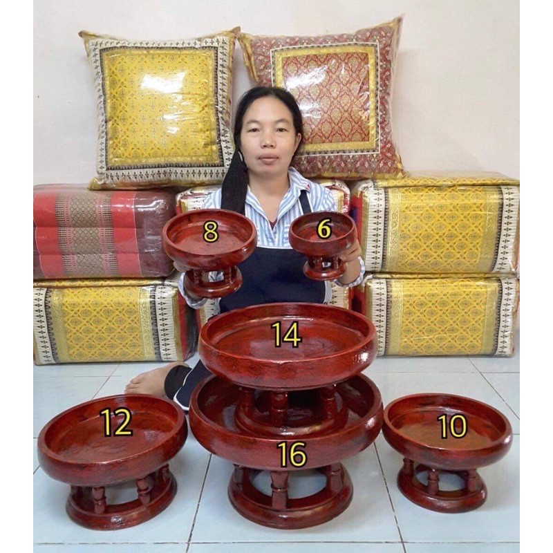 ขันโตกไม่แต่งลาย ขันโตกสีแดงล้วน สีแดงโบราณทำเก่าแบบโบราณ