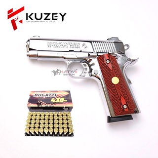 KUZEY M1911 4”นิ้ว COLT MK IV SERIES 70 สีเงินเงา ด้ามไม้แดง แถมลูก 1 กล่อง