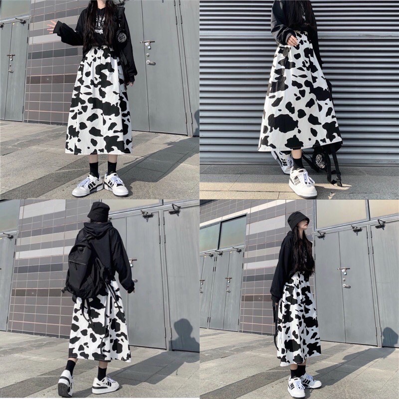 กระโปรงลายวัว new cotton