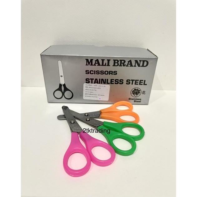 กรรไกรหัวมน ขนาด 4 นิ้ว เบอร์ 102 แพ็ค 12 อัน/กล่อง  ตรามะลิ  คละสี