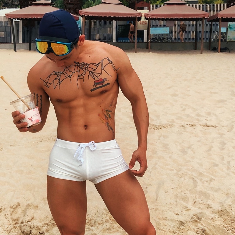 U001 กางเกงว่ายน้ําชายว่ายน้ําชาย Tethered Boxer กางเกงว่ายน้ํา u Highlight Big ins Street Wear เซ็กซี่ Anti-Embarrasing