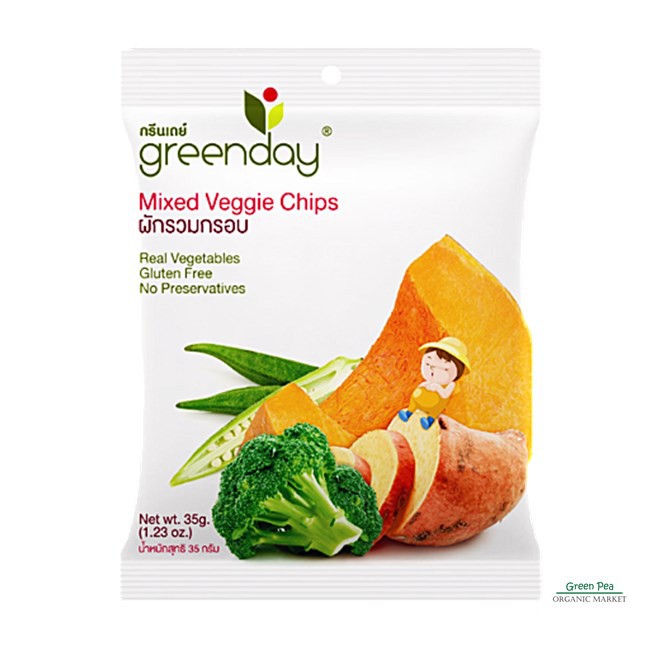 Greenday ผักรวม อบกรอบ  35กรัม Mixed Veggie Chips ,Gluten Free , No Preservatives, Real Vegetable