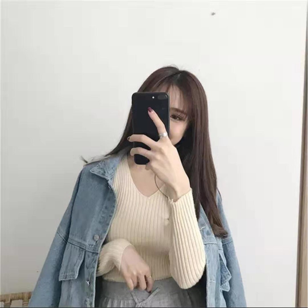 Bonnieเสื้อแขนยาวไหมพรมคอวีทรงรัดรูป เสื้อกันหนาวแฟชั่น รุ่น#004 - รูปที่ 6