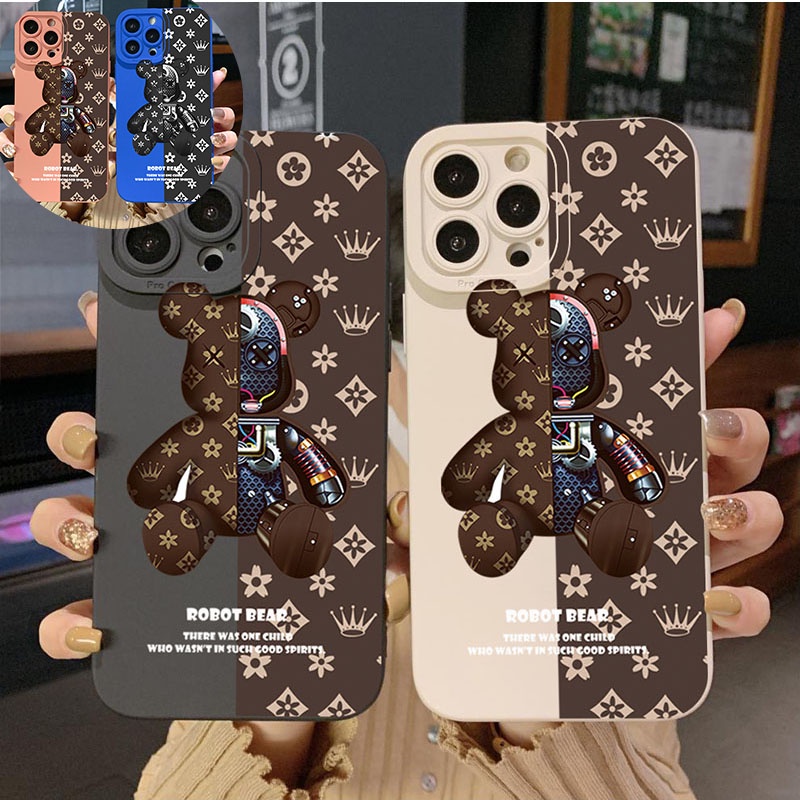 LV เคสโทรศัพท์มือถือ ลายหุ่นยนต์หมี ป้องกันเลนส์กล้อง สําหรับ iPhone 13 Pro Max 12 Pro iPhone 11 XR 8 7 SE 2022