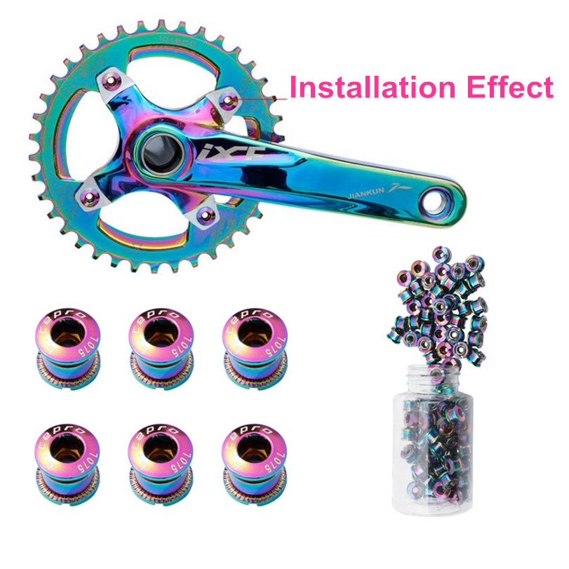 Litepro จักรยานเดี่ยว Chainring แผ่นสลักเกลียวสกรูจักรยานเสือภูเขาจักรยานพับ Rainbow Steel Nuts Cran