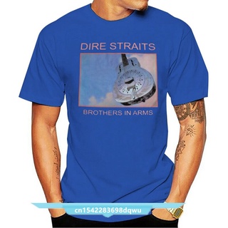 เสื้อยืดผ้าฝ้ายพิมพ์ลายขายดี เสื้อยืด พิมพ์ลาย DIRE STRAITS BROTHERS IN ARMS MARK KNOPFLER ROCK สีเทา สําหรับผู้ชาย และผ