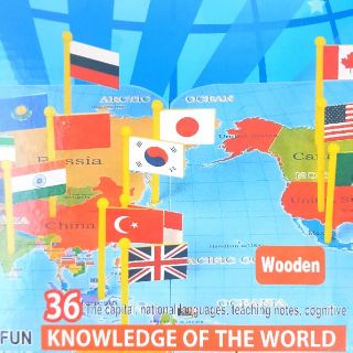 แผนที่โลก พร้อมธงชาติ เกมปักแผนที่ Map of the World Nation Flag กระดานไม้แผนที่โลก พร้อมธงชาติ 36 ประเทศ