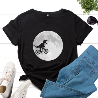 เสื้อยืด Moon Dinosaur Women T Shirt Short Sleeve Graphic Tshirts Cotton O-neck Loose T-shirt Top