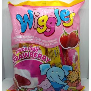 Wiggles มาร์ชแมลโลว์เคลือบครีมกลิ่นสตรอเบอร์รี่ สอดไส้แยมสตรอเบอร์รี่ 6 กรัม (24ชิ้น)