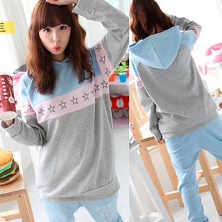 (สินค้าพร้อมส่งค่ะ) ชุดแฟชั่น Sport set เกาหลี เสื้อแขนยาว มี Hood เอวจั้ม+กางเกงขายาว ดีไซด์เล่นสีผ้าตัดต่อเก๋ค่ะ มี 2 สีค่ะ  สีเทา/ฟ้า