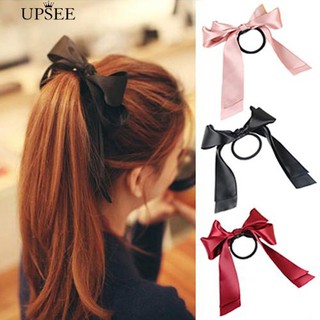 * ผู้หญิงซาตินริบบิ้นโบว์เชือก Scrunchie Ponytail Holder