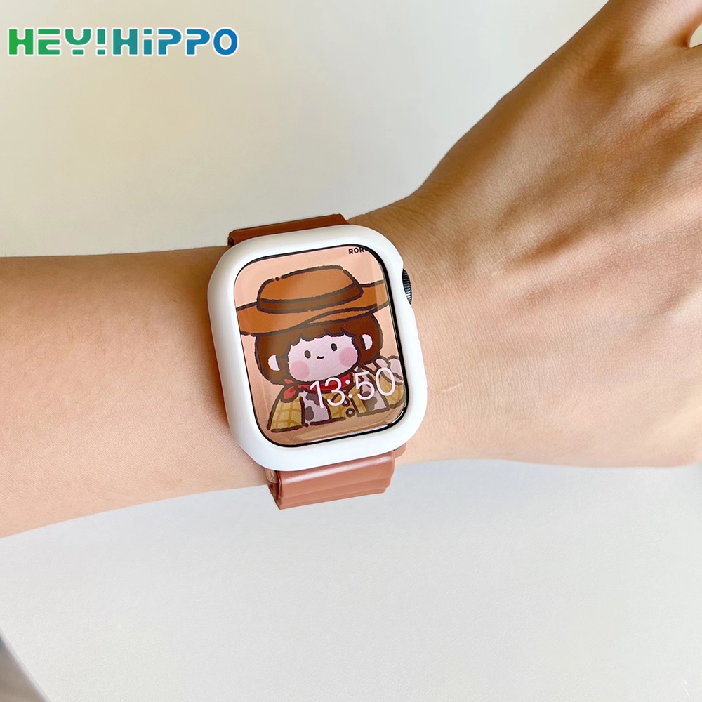 สายนาฬิกาข้อมือซิลิโคนแม่เหล็ก สีแคนดี้ พร้อมเคสป้องกัน สําหรับ Smart Watch Series 7 6 se 5 4 iwatch 45 44 42 41 40 38 มม.