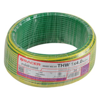 สายไฟ THW สายไฟ THW RACER 1x4 ตร.มม. 30 ม. สีเขียว/เหลือง สายไฟ งานระบบไฟฟ้า ELECTRIC WIRE THW RACER 1X4 SQ.MM 30M GREEN