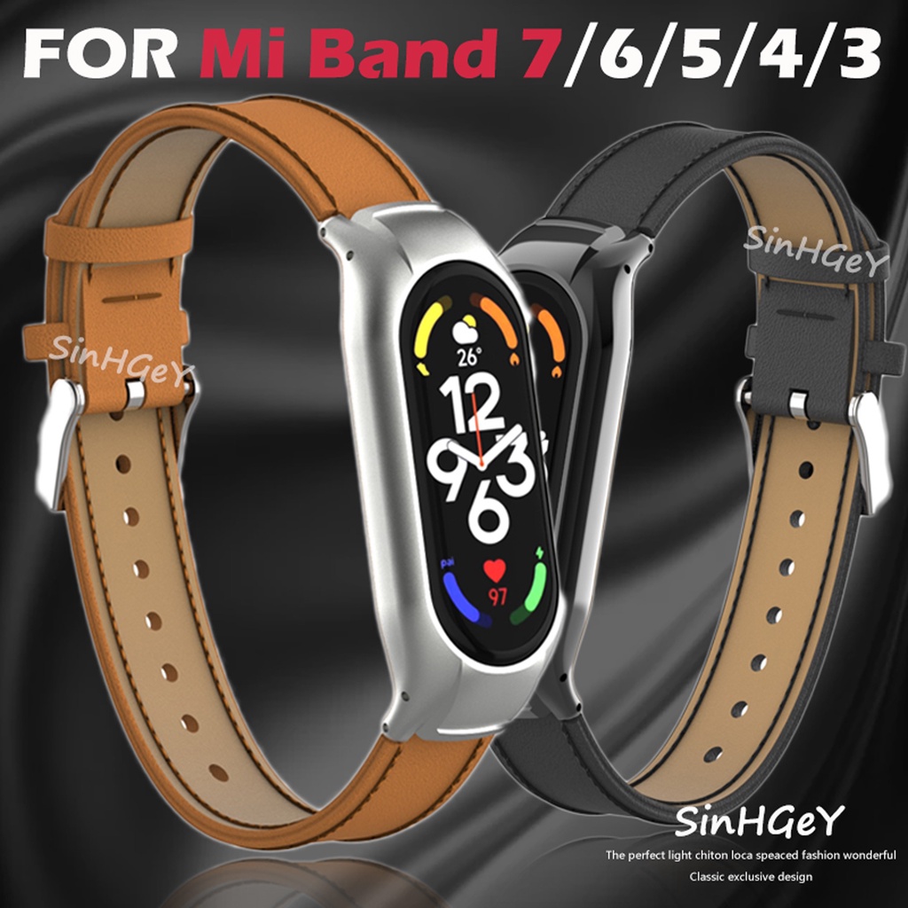 [พร้อมส่ง] สายนาฬิกาข้อมือหนัง แบบเปลี่ยน สําหรับ Xiaomi Mi band 7 Mi band 3 4 5 6