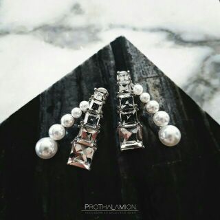 Luxury Classy Pearl Diamond Earrings : ต่างหู ต่างหูออกงาน ตุ้มหู เพชร มุก