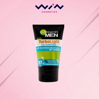 GARNIER Men TurboLight Oil Control Icy Scrub 100 ml. สครับล้างหน้าสูตรเย็น