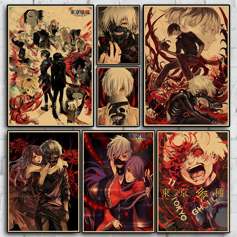 คลาสสิกญี่ปุ่น Threater มังงะ Tokyo Ghoul Home Wall Decor ,บาร์ vintage สีน้ําตาลกระดาษโปสเตอร์