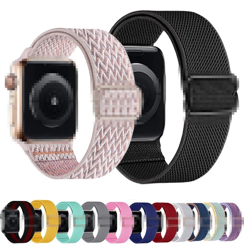สาย Scrunchie ไนลอนยืดหยุ่น ปรับขนาดได้ สําหรับ Apple Watch Series 9/Ultra/8/3/4/5/6/SE/7 ขนาด 49/44/41/45/40/38/42 มม.