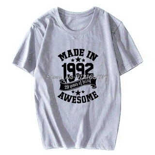 เสื้อยืดแขนสั้น คอกลม ผ้าฝ้าย พิมพ์ลาย Made In 1992 Awesome Birthday สไตล์ฮิปฮอป สําหรับผู้ชาย คู่รัก 29 ปี