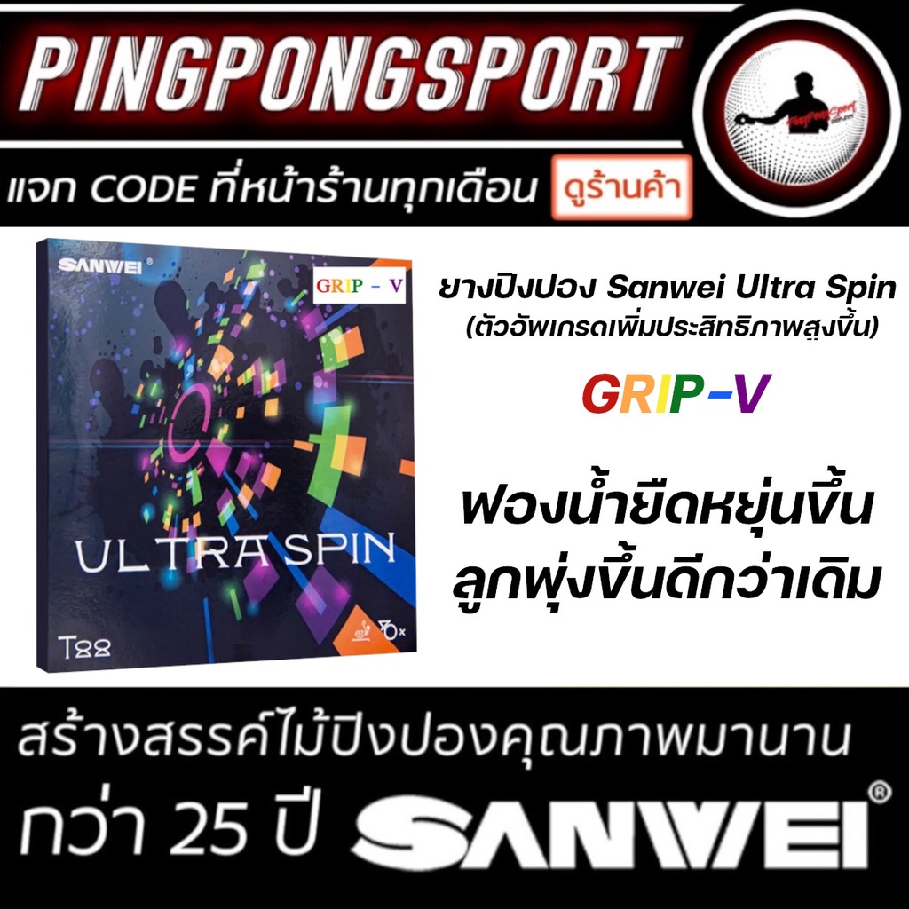 ยางปิงปองสไตล์รุกและรับ Sanwei รุ่น T88 Ultra Spin 40+ ultraspin (เวอร์ชั่น Blue Sponge)