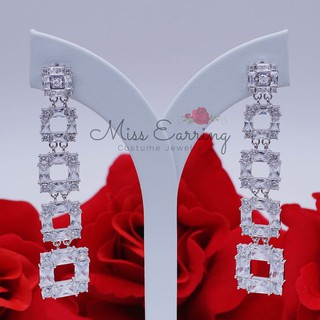 Miss Earring ต่างหูเพชรสวิส Baguette cut เหลี่ยม น้ำหนักเบา ไม่แพ้ไม่คัน สวย หวาน เปรี้ยว พร้อมส่ง