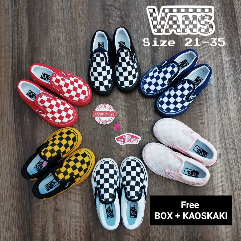 Vans slip on รองเท้าเด็กโมเดลหมากรุกสําหรับเด็กชายและเด็กหญิง