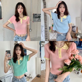 🌸เสื้อครอปเชิ้ต กระดุมหน้า🌸เสื้อครอป สีพาสเทล พร้อมส่ง