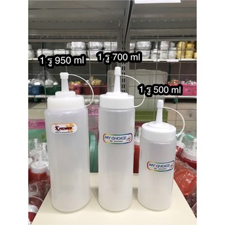 ขวดซอสสีใส ขวดซอสบีบมือสูง 1 รู ฝาปิด สีขาว PINONEER (PNB) ขนาด 500ml. / 700ml. / 900ml. / 950ml.